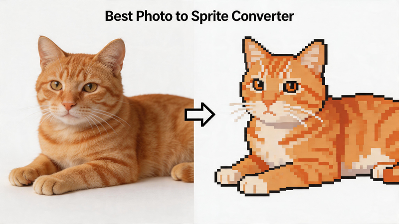 Cat photo before and after sprite conversion