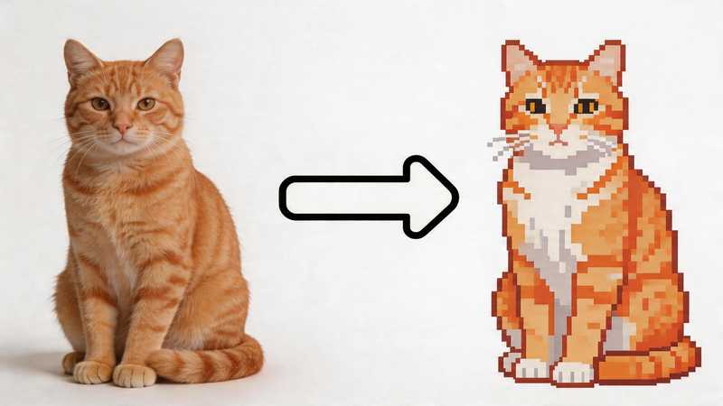 Pet photo converted to a pixel sprite