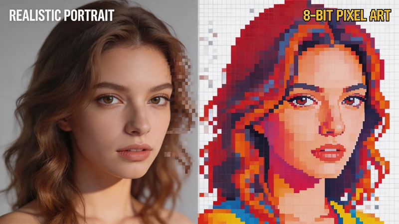 Example of pixel art grid on a portrait