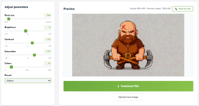 Adjust sprite settings such as pixel size and colors